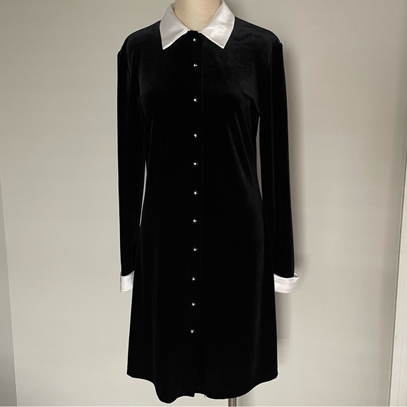 Vintage | Dresses | Vintage Ronnie Nicole Black Velvet Dress With White  Satin Collar And Cuffs Sz 8 | Poshmark